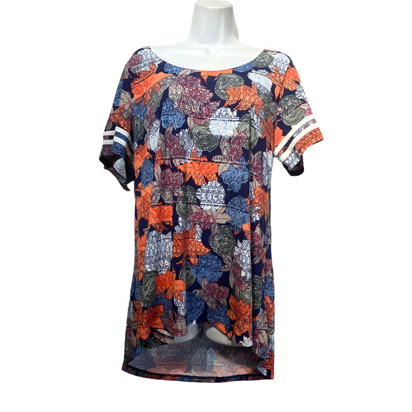 Lularoe Classic Tee Shirt short sleeve top Floral blue white Shirt XL - Picture 1 of 3